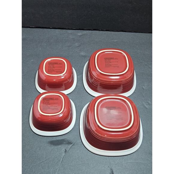 Corning Ware Etch Brick Red Stoneware Casserole Square 20 oz & 7 oz Four Dishes - Picture 9 of 16